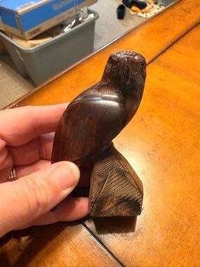 VTG Ironwood Dark Brown Eagle On Stand Hand Carved Sculpture/Figurine 4"H x 2"W